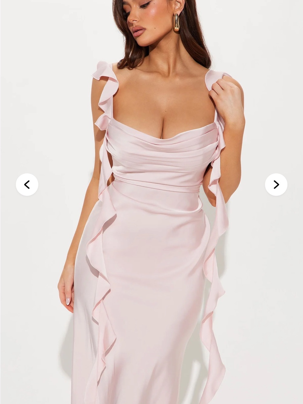 Fashion Nova Blush Ruffle Strap Maxi Dress